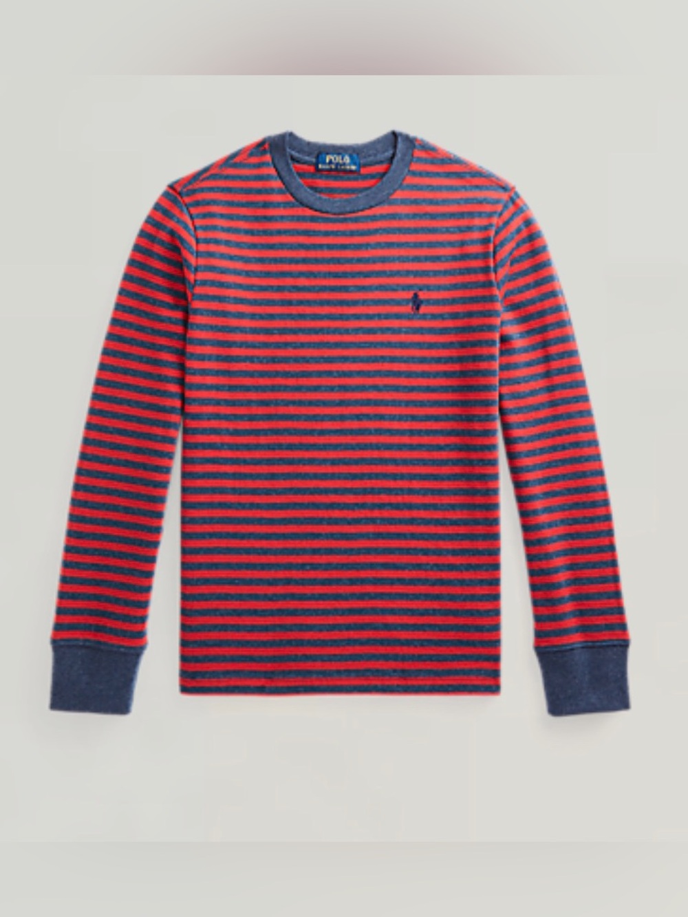 POLO Ralph Lauren Striped Waffle Knit Cotton Long Sleeve Tee - M (10-12)